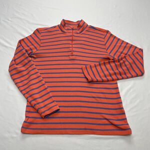 L.L. Bean 1/4 Zip Sweatshirt Womens Small Orange Striped Pullover Cotton Casual